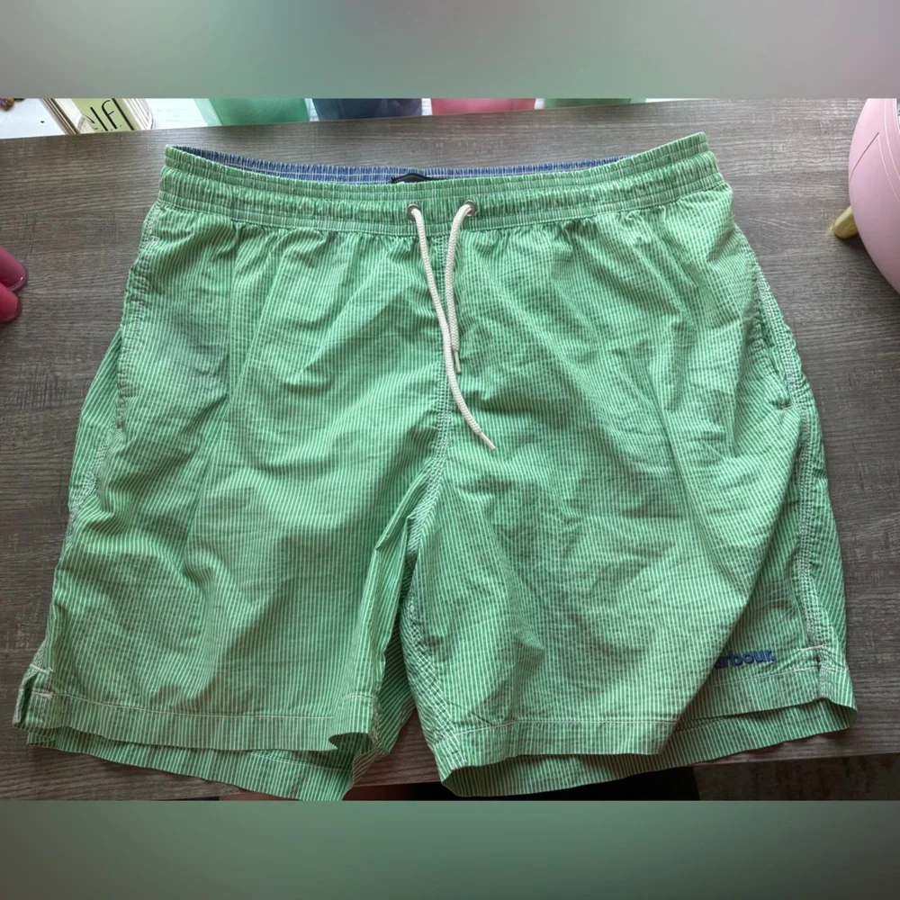BARBOUR Light Green Striped Swim Trunks - Picture 2 of 7